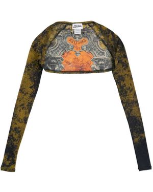 Jean Paul Gaultier Médeillon-Print Long-Sleeve Cropped Jacket - Black