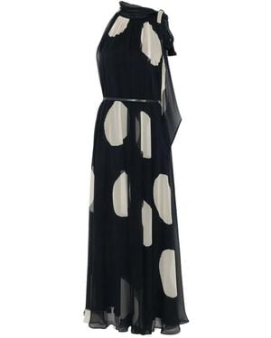 Max Mara Polka-Dot-Print Pleated Maxi Dress - Black