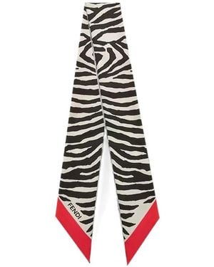 Fendi Wrappy Tiger-Print Silk Neckerchief - White
