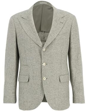 Brunello Cucinelli Blazer Met Visgraatpatroonn - Grijs