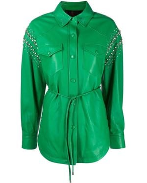 Philipp Plein Stud-Embellished Leather Shirt - Green