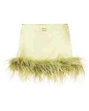 Miu Miu Minifalda De Saten Con Plumas - Amarillo