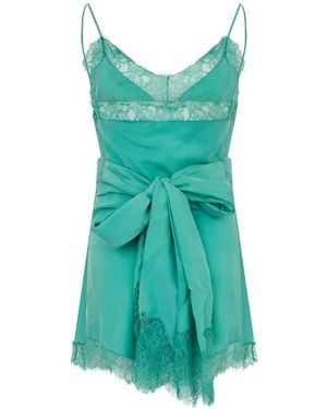 Alberta Ferretti Lace-Trim Silk Mini Dress - Green
