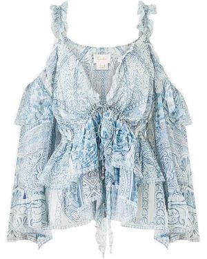 CAMILLA Cold-Shoulder Ruffled Blouse - Blue