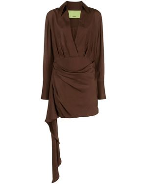 GAUGE81 Gravia Draped Silk Shirtdress - Brown