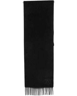 Max Mara Dalia Logo-Embroidered Fringed Cashmere Scarf - Black
