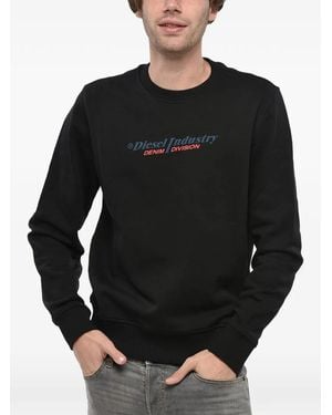 DIESEL Industry Logo-Print Crew-Neck Cotton Sweatshirt - Black