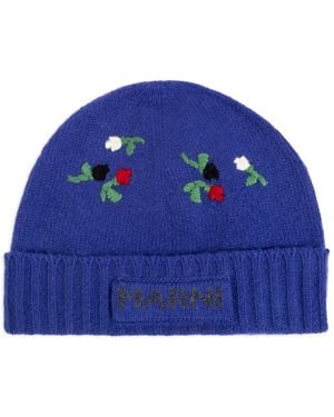Marni Gerippte Beanie Mit Blumenstickerei - Blau