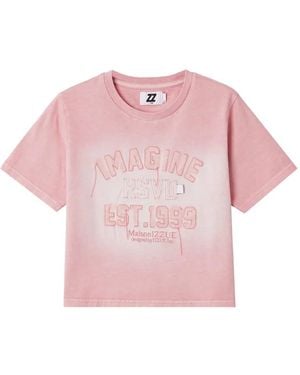 Izzue Embroidered Cropped T-Shirt - Pink