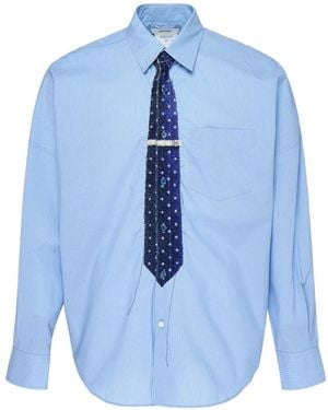 Doublet Trompe L'Oeil Tie Embroidery Striped Shirt - Blue