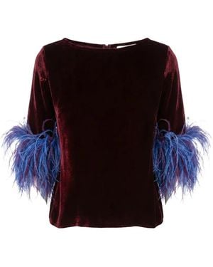 Stephan Janson Feather-Trim Velour Blouse - Black