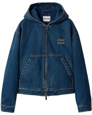 Miu Miu Denim Hoodie Jacket - Blue