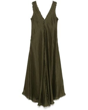 P.A.R.O.S.H. Fern Linen Maxi Dress With Deep V-Neck - Green