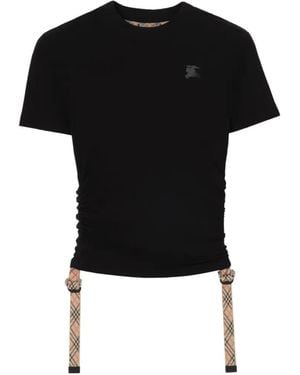 Burberry T-Shirt Aus Modal-Kaschmir Mit Check-Besatz - Schwarz