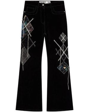 OPEN YY アーガイル ブーツカットパンツ - ブラック