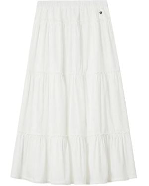B+ AB Falda Midi Con Ribete De Encaje - Blanco