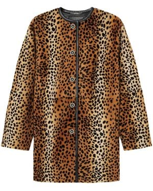 Versace Leopard-Print Collarless Coat - Brown