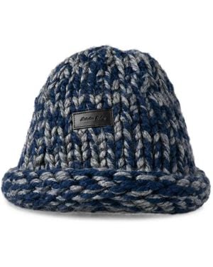 Nicholas Daley Rebel Chunky-Knit Logo-Patch Beanie Hat - Blue
