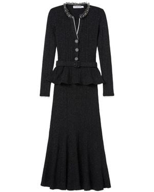Self-Portrait Bead-Embellished Ribbed-Knit Midi Dress - Black