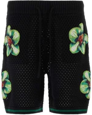 CASABLANCA Glitch Orchid Embroidered Crochet Shorts - Black