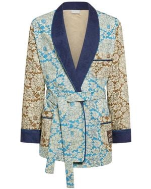 Pierre Louis Mascia Ricordo Floral-Print Shawl-Collar Jacket - Blue