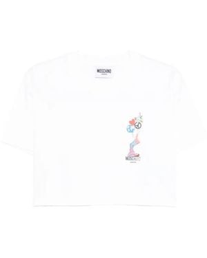 Moschino Cropped T-Shirt With Playful Graphic Accents - White