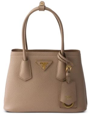 Prada Mini-Sac Double En Cuir Saffiano - Natural