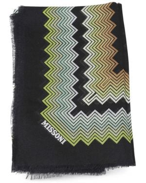 Missoni Zigzag-Print Frayed Scarf - Green