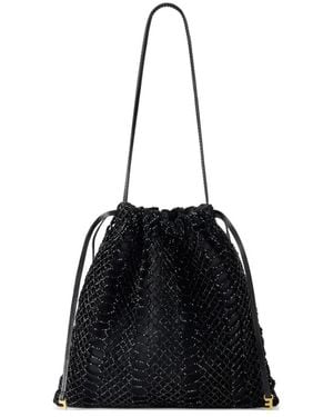 Elisabetta Franchi Beaded-Mesh Bucket Shoulder Bag - Black