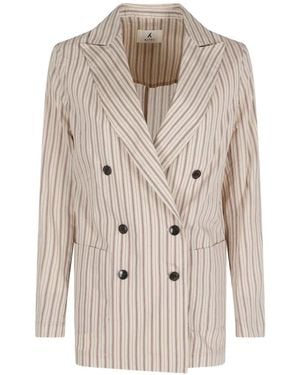 Myths Stripe-Pattern Double-Breasted Coat - White