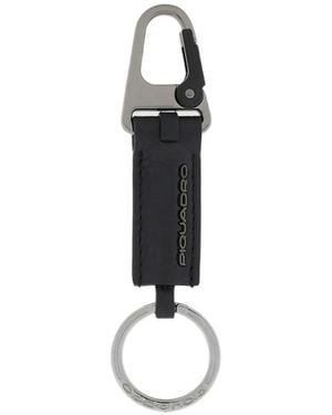 Piquadro Carabiner Leather Keychain - White