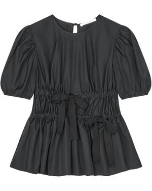 Cecilie Bahnsen Freya Tied-Waist Pull-Sleeved Blouse - Black