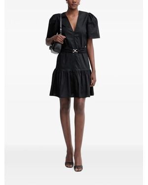 Twinset V-Neck Puff-Sleeve Midi Dress - Black
