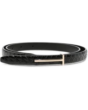 Tom Ford T-Logo Snakeskin-Effect Belt - White