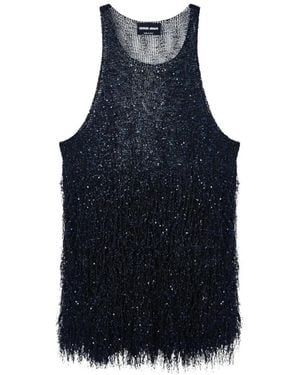 Giorgio Armani Sequin-Embellished Fringed Top - Blue