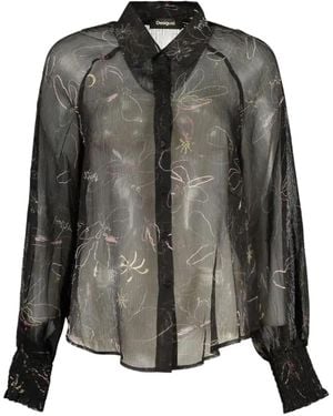 Desigual Floral-Print Sheer-Finish Blouse - Grey