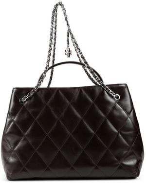 Tory Burch Fleming Quilted Leather Tote Bag - Black