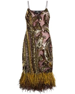 Etro Dress With Sequins And Feather Details - Natural