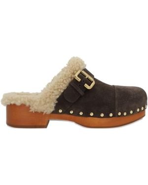 Chloé Jeannette Suede Clogs - Brown