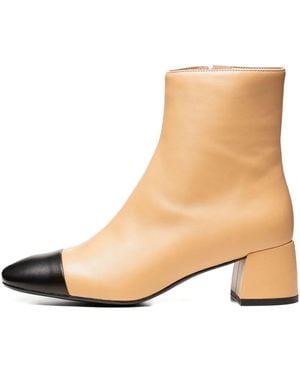 Poche Paris Block-Heel Cap-Toe Boots - Natural