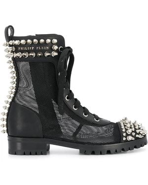 Philipp Plein Studded 35Mm Lace-Up Boots - Black