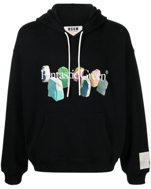 MSGM Slogan-print Organic-cotton Hoodie - Black