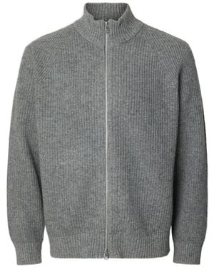 SELECTED Zip-Fastening Ribbed-Knit Cardigan - Grey