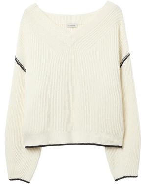 House of Dagmar Ribbed-Knit V-Neck Jumper - White