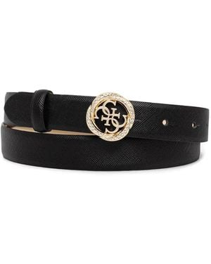 Guess Crystal-Embellished Logo-Plaque Belt - White