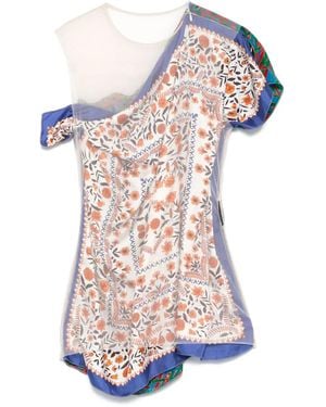 Marine Serre Silk-Scarves Layered Top - White