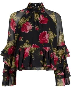 Cinq À Sept Blusa Skylah floral con volantes - Negro