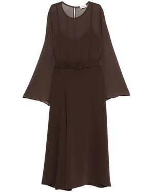 P.A.R.O.S.H. Bell-Sleeve Belted Midi Dress - Brown