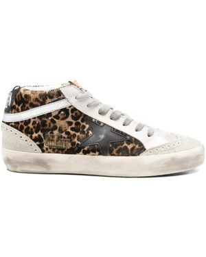 Golden Goose Mid Star Leopard-Print Trainers - Grey