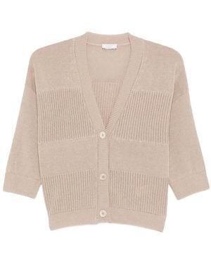 Peserico V-Neck Ribbed Cardigan - Natural